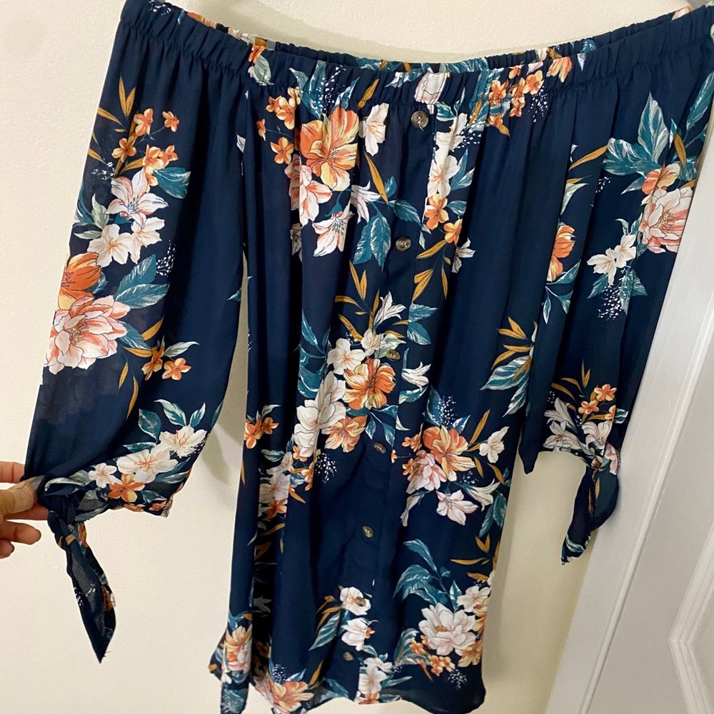 Navy blue flower tie dress